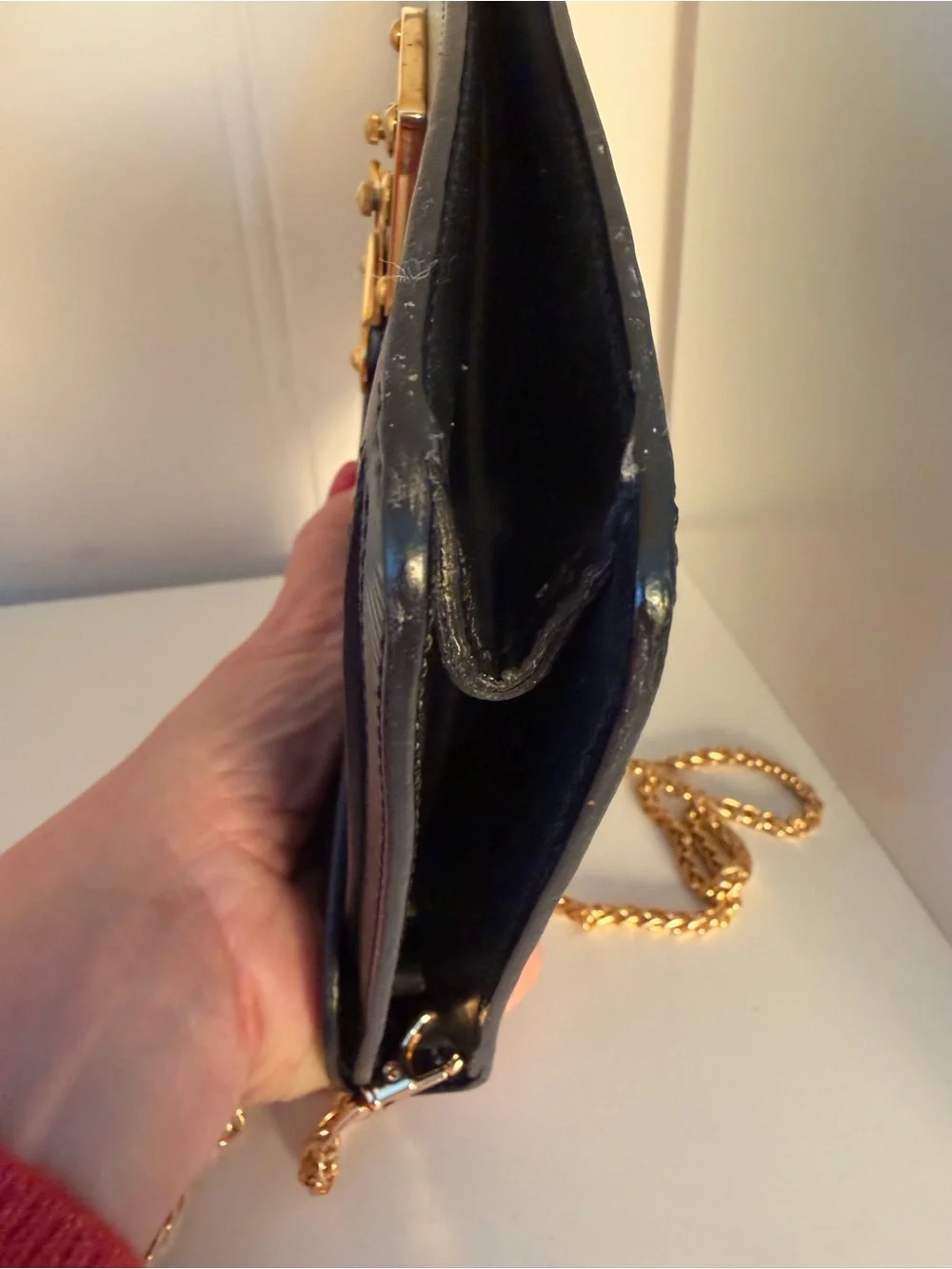 Louis Vuitton Black Epi Leather Clutch with Gold Chain